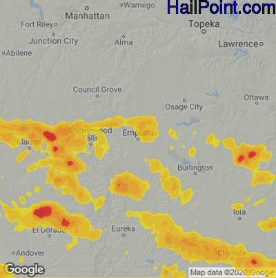 Hail Map for Emporia, KS Region on June 9, 2024