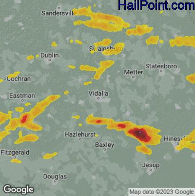 Hail Map for Vidalia, GA Region on June 10, 2024