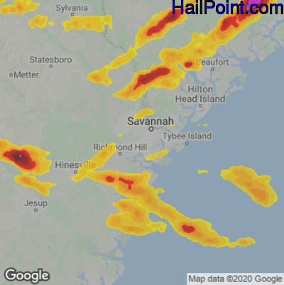 Hail Map for Savannah, GA Region on June 10, 2024