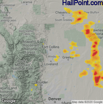 Hail Map for Fort Collins, CO Region on June 10, 2024
