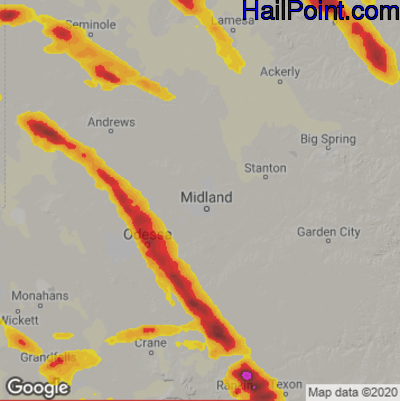 Hail Map for Midland, TX Region on June 10, 2024