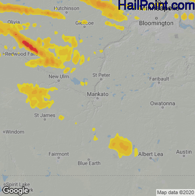 Hail Map for Mankato, MN Region on June 12, 2024