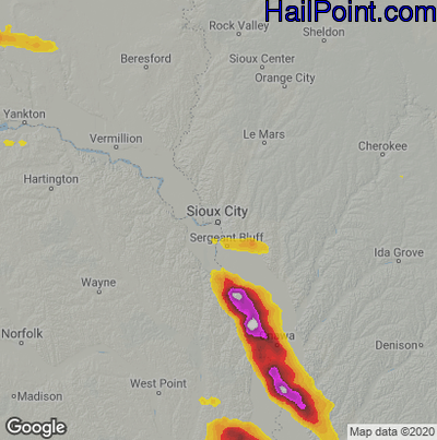 Hail Map for Sioux City, IA Region on June 12, 2024