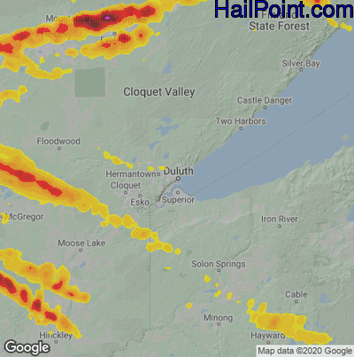 Hail Map for Duluth, MN Region on June 12, 2024