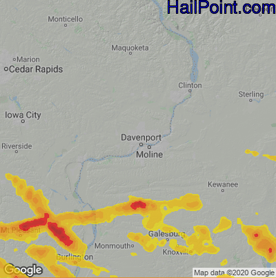 Hail Map for Davenport, IA Region on June 13, 2024
