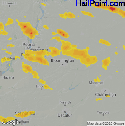 Hail Map for Bloomington, IL Region on June 14, 2024