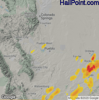 Hail Map for Pueblo, CO Region on June 14, 2024