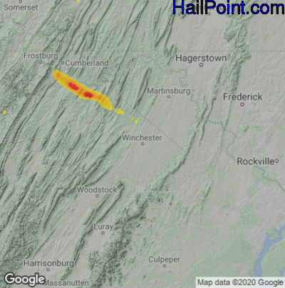 Hail Map for Winchester, VA Region on June 14, 2024
