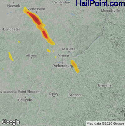 Hail Map for Parkersburg, WV Region on June 14, 2024