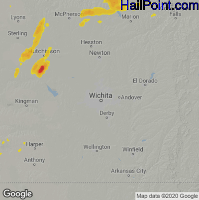 Hail Map for Wichita, KS Region on June 15, 2024