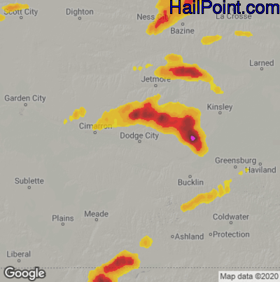 Hail Map for Dodge City, KS Region on June 15, 2024 