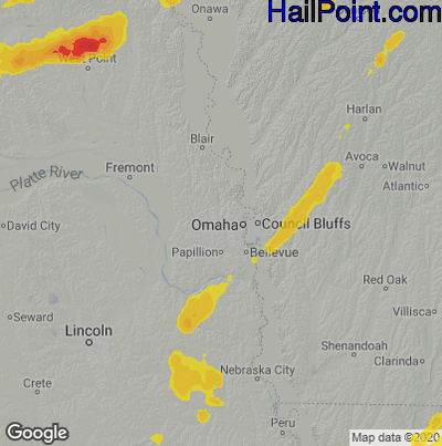 Hail Map for Omaha, NE Region on June 16, 2024