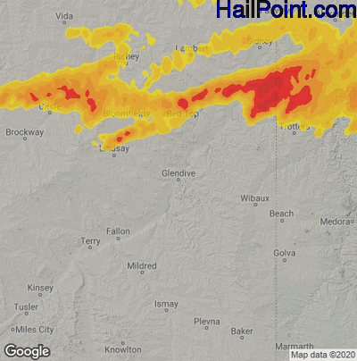 Hail Map for Glendive, MT Region on June 16, 2024