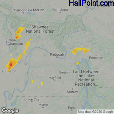 Hail Map for Paducah, KY Region on June 16, 2024
