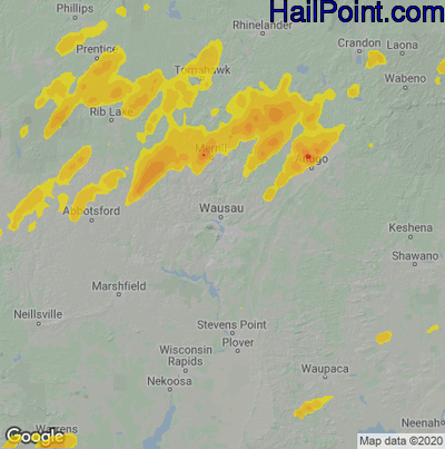 Hail Map for Wausau, WI Region on June 17, 2024