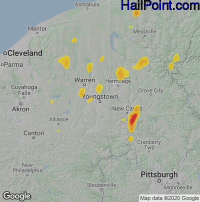 Hail Map for Youngstown, OH Region on June 18, 2024