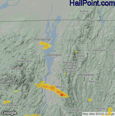 Hail Map for Burlington, VT Region on June 20, 2024