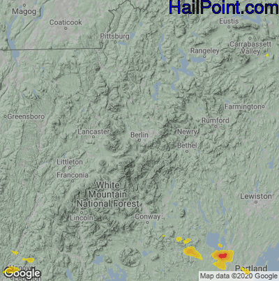 Hail Map for Berlin, NH Region on June 20, 2024