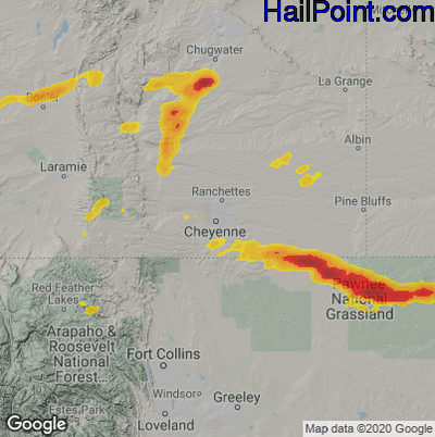 Hail Map for Cheyenne, WY Region on June 21, 2024