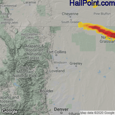 Hail Map for Fort Collins, CO Region on June 21, 2024