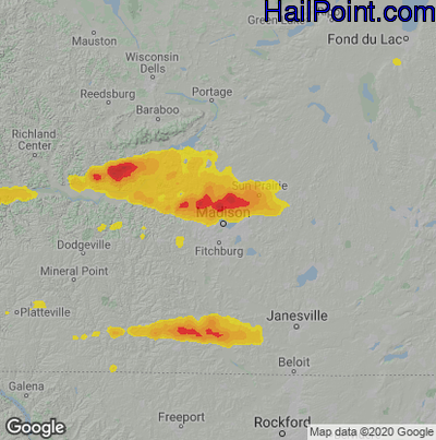 Hail Map for Madison, WI Region on June 22, 2024 