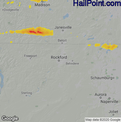 Hail Map for Rockford, IL Region on June 22, 2024
