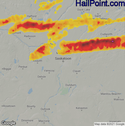 Hail Map for Saskatoon, Can Region on June 23, 2024