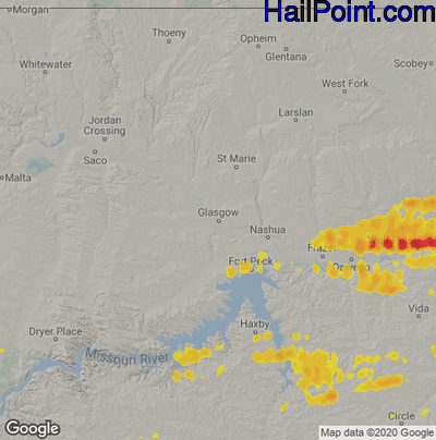 Hail Map for Glasgow, MT Region on June 24, 2024