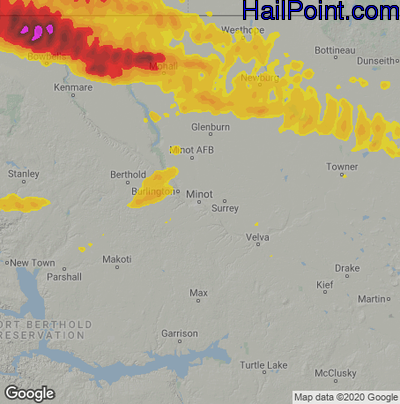 Hail Map for Minot, ND Region on June 24, 2024