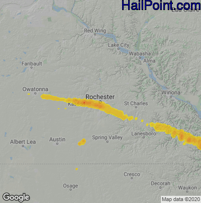 Hail Map for Rochester, MN Region on June 24, 2024