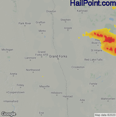 Hail Map for Grand Forks, ND Region on June 24, 2024