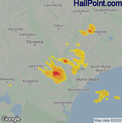 Hail Map for Myrtle Beach, SC Region on June 24, 2024