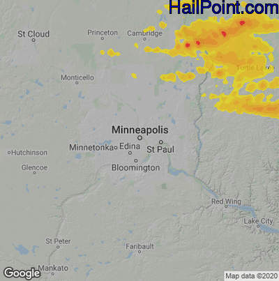 Hail Map for Minneapolis, MN Region on June 25, 2024