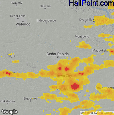 Hail Map for Cedar Rapids, IA Region on June 25, 2024