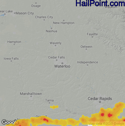 Hail Map for Waterloo, IA Region on June 25, 2024