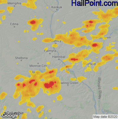 Hail Map for Hannibal, MO Region on June 25, 2024