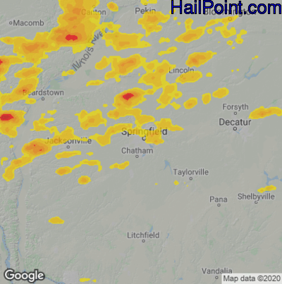 Hail Map for Springfield, IL Region on June 25, 2024 