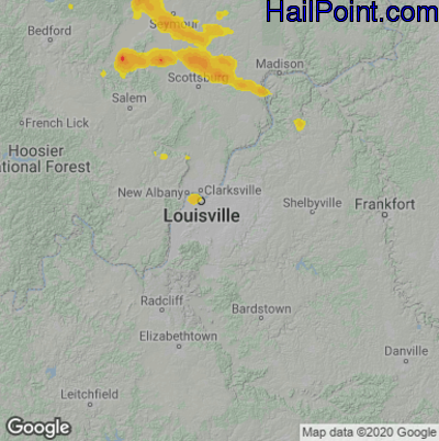 Hail Map for Louisville, KY Region on June 25, 2024 
