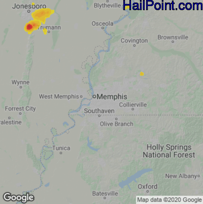 Hail Map Memphis, TN June 25, 2024 