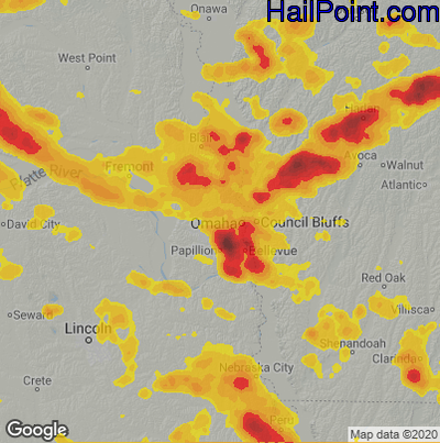 Hail Map for Omaha, NE Region on June 25, 2024 