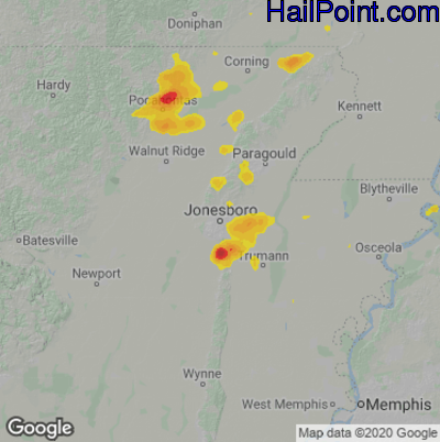 Hail Map for Jonesboro, AR Region on June 26, 2024