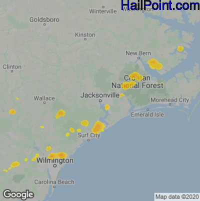 Hail Map for Jacksonville, NC Region on June 27, 2024