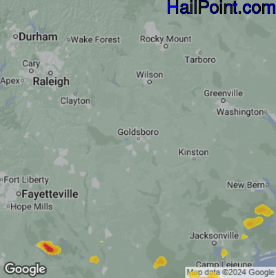 Hail Map for Goldsboro, NC Region on June 27, 2024