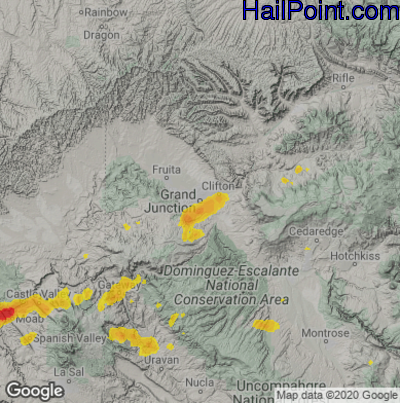 Hail Map for Grand Junction, CO Region on June 27, 2024