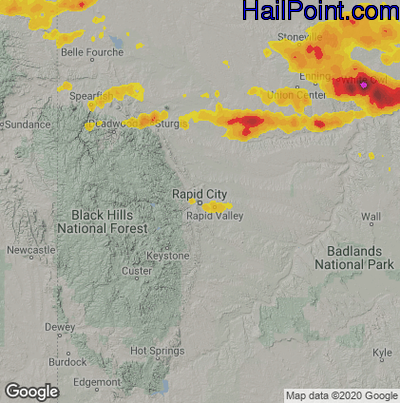 Hail Map for Rapid City, SD Region on June 27, 2024