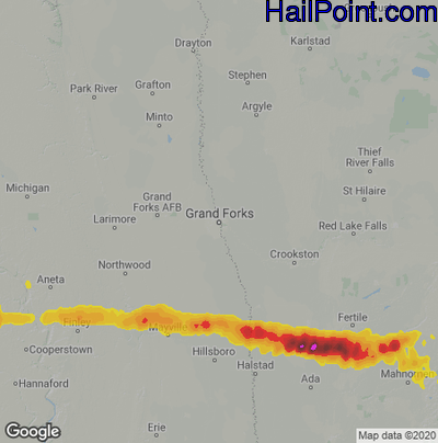 Hail Map for Grand Forks, ND Region on June 29, 2024