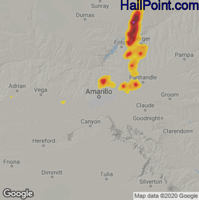 Hail Map for Amarillo, TX Region on June 29, 2024