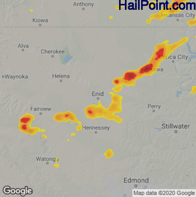 Hail Map for Enid, OK Region on June 29, 2024