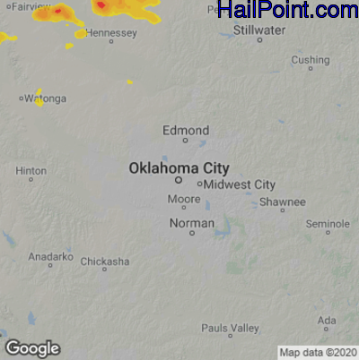 Hail Map for Oklahoma City, OK Region on June 29, 2024