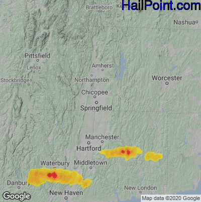 Hail Map for Springfield, MA Region on June 30, 2024